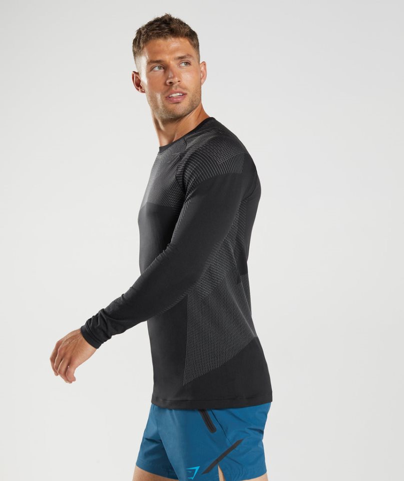 Koszulki Gymshark Apex Seamless Long Sleeve Męskie Czarne | PL 309GHL